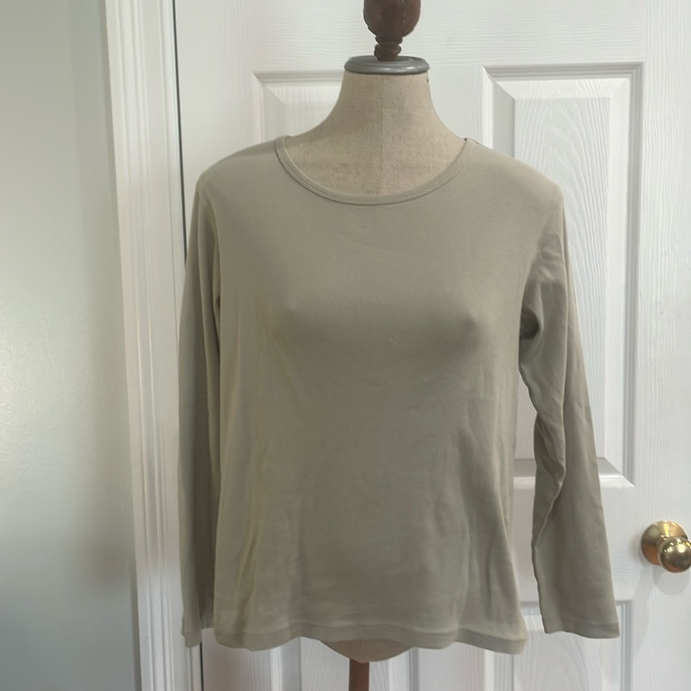 Vintage Eddie Bauer long sleeve 100% cotton olive green top pullover jer…